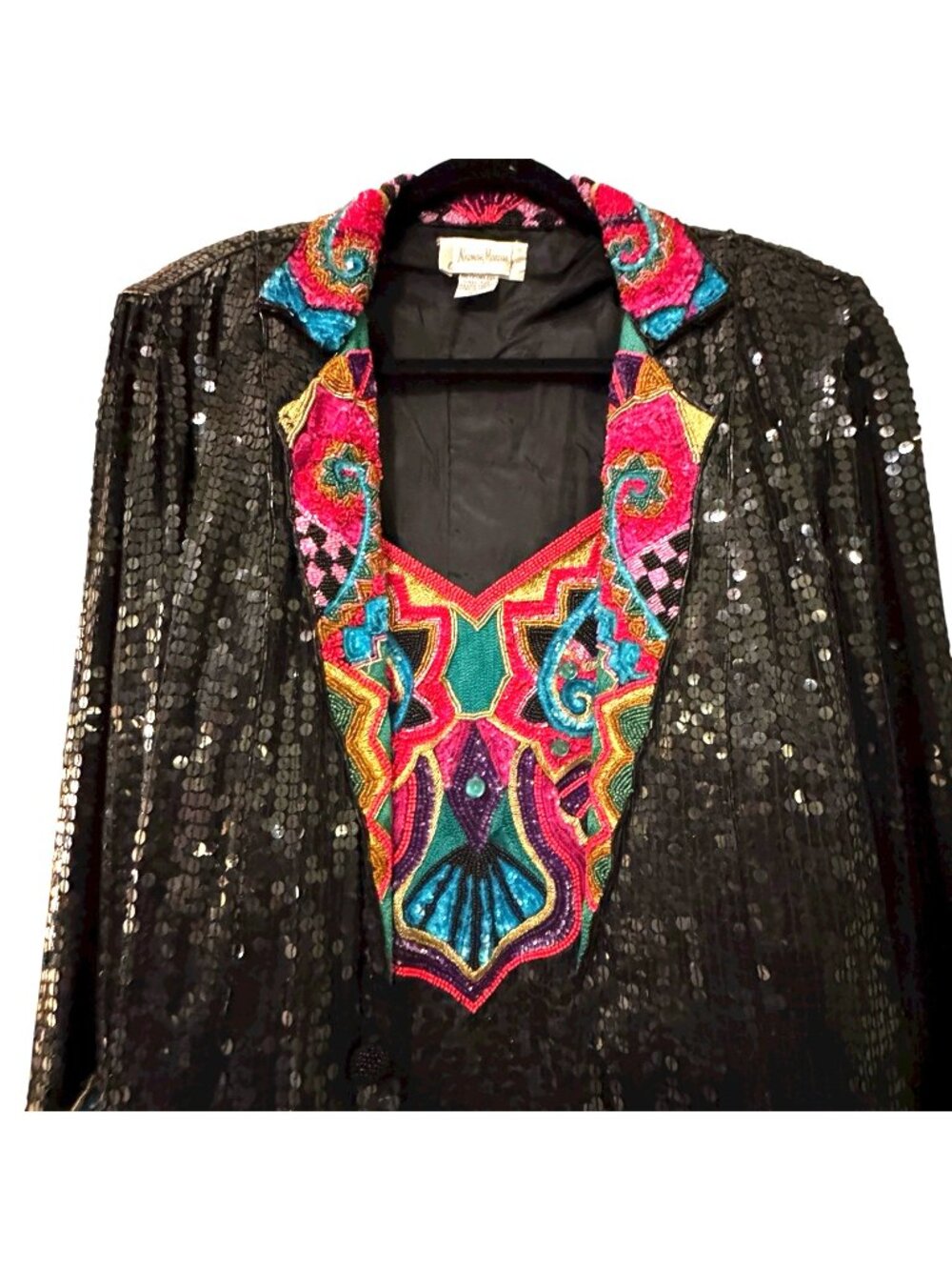 Beaded Sequin Skirt Suit Women's Large Vintage 80s Cocktail Neiman Marcus Glam - Picture 1 of 16